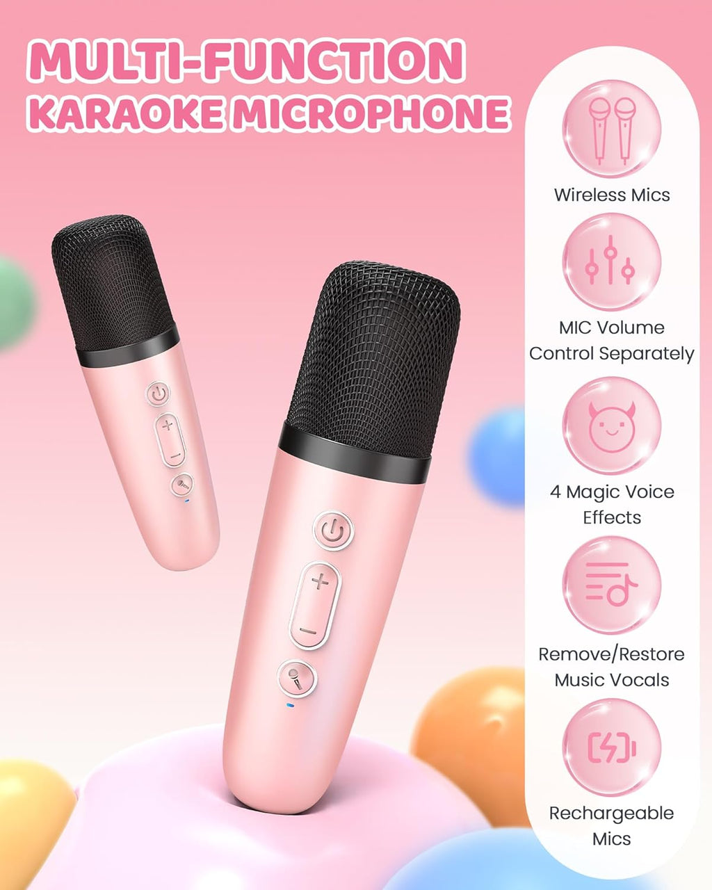 Mini-machine de karaoké portable avec enceinte Bluetooth et 2 microphones sans fil – Veylo | Euroselle