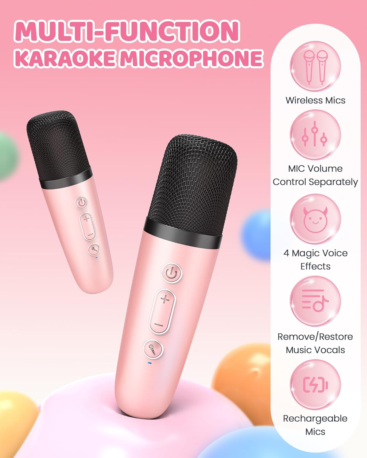 Mini-machine de karaoké portable avec enceinte Bluetooth et 2 microphones sans fil – Veylo | Euroselle