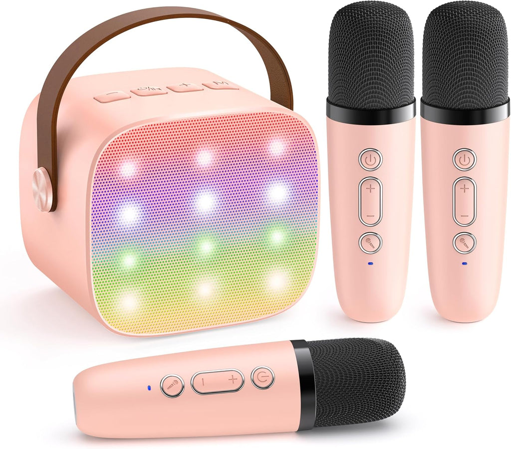 Mini-machine de karaoké portable avec enceinte Bluetooth et 2 microphones sans fil – Veylo | Euroselle