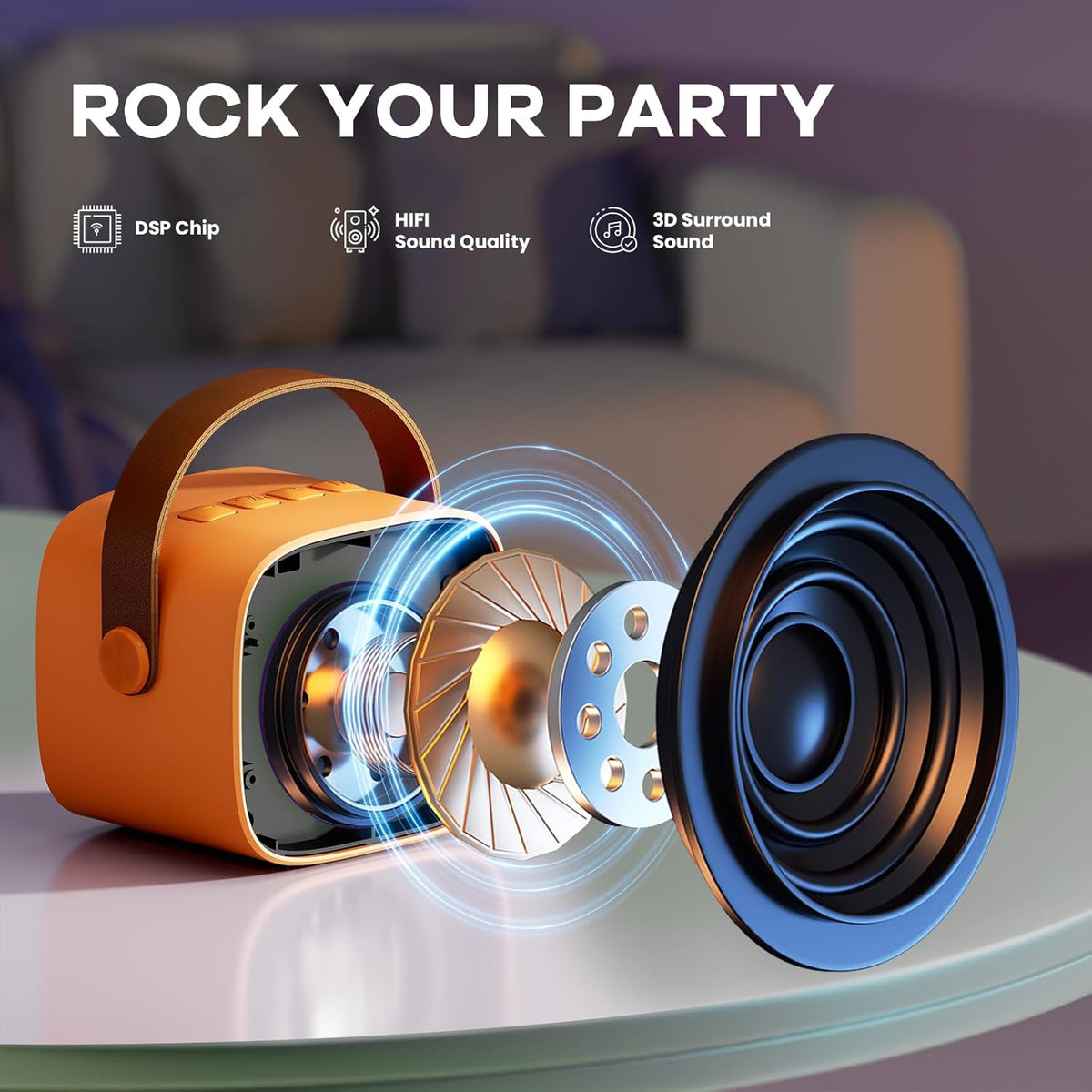 Mini-machine de karaoké portable avec enceinte Bluetooth et 2 microphones sans fil – Veylo | Euroselle