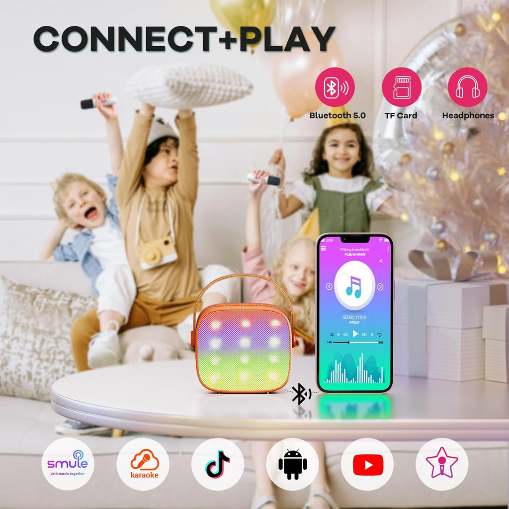 Mini-machine de karaoké portable avec enceinte Bluetooth et 2 microphones sans fil – Veylo | Euroselle