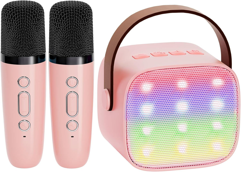 Mini-machine de karaoké portable avec enceinte Bluetooth et 2 microphones sans fil – Veylo | Euroselle