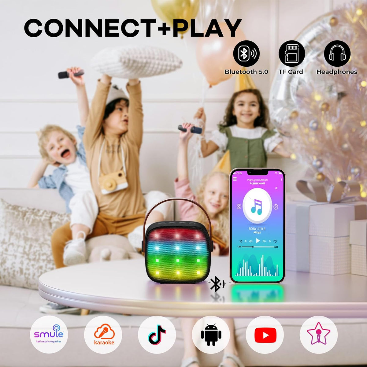 Mini-machine de karaoké portable avec enceinte Bluetooth et 2 microphones sans fil – Veylo | Euroselle