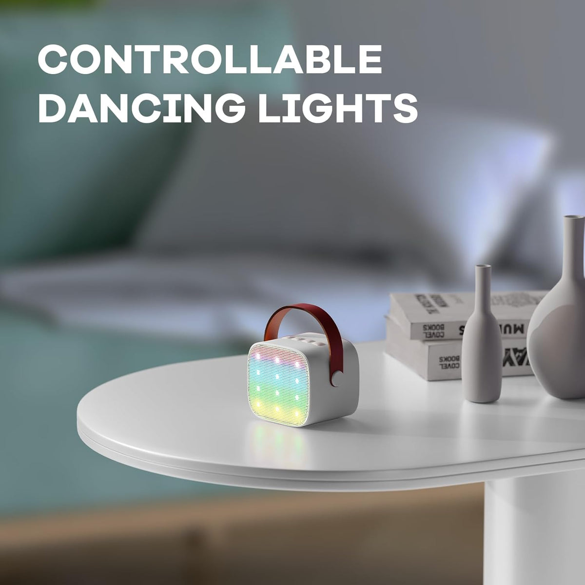 Mini-machine de karaoké portable avec enceinte Bluetooth et 2 microphones sans fil – Veylo | Euroselle