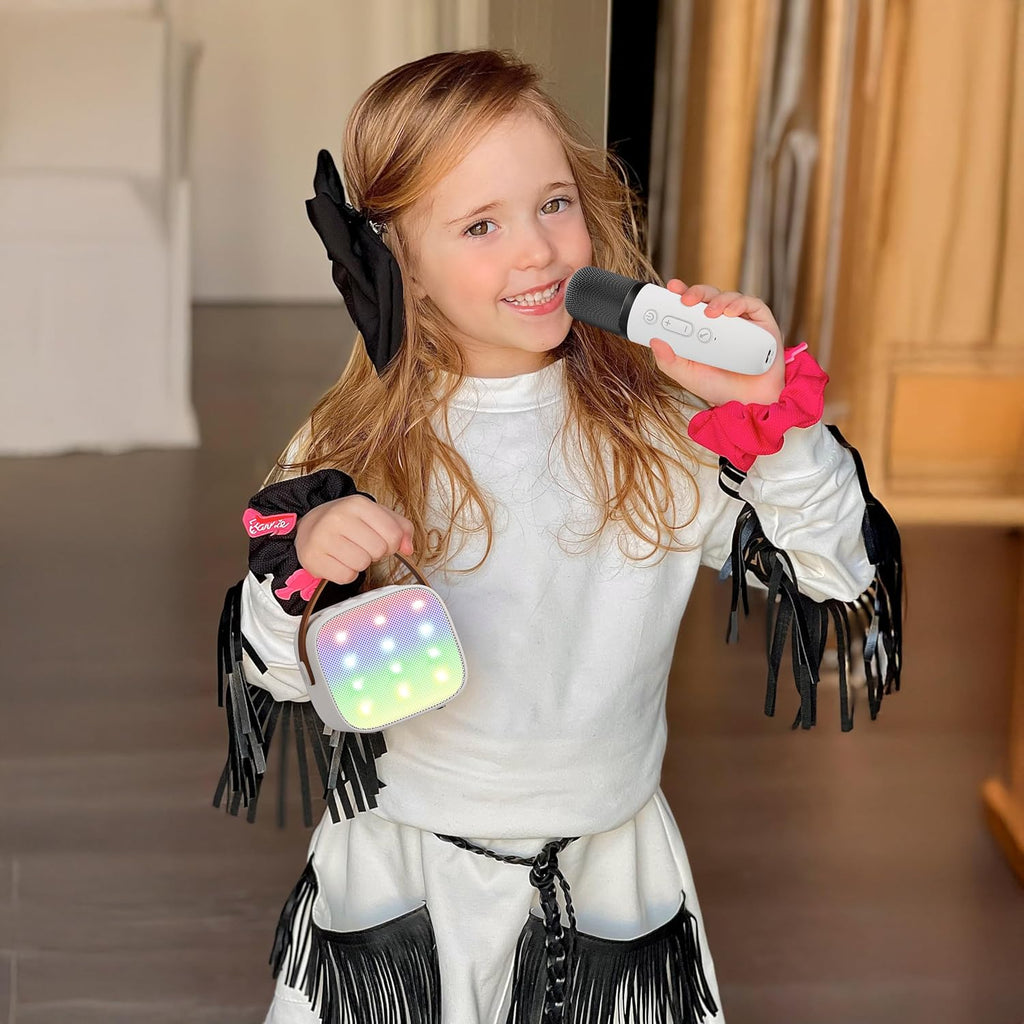 Mini-machine de karaoké portable avec enceinte Bluetooth et 2 microphones sans fil – Veylo | Euroselle