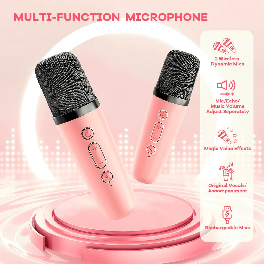 Mini-machine de karaoké portable avec enceinte Bluetooth et 2 microphones sans fil – Veylo | Euroselle