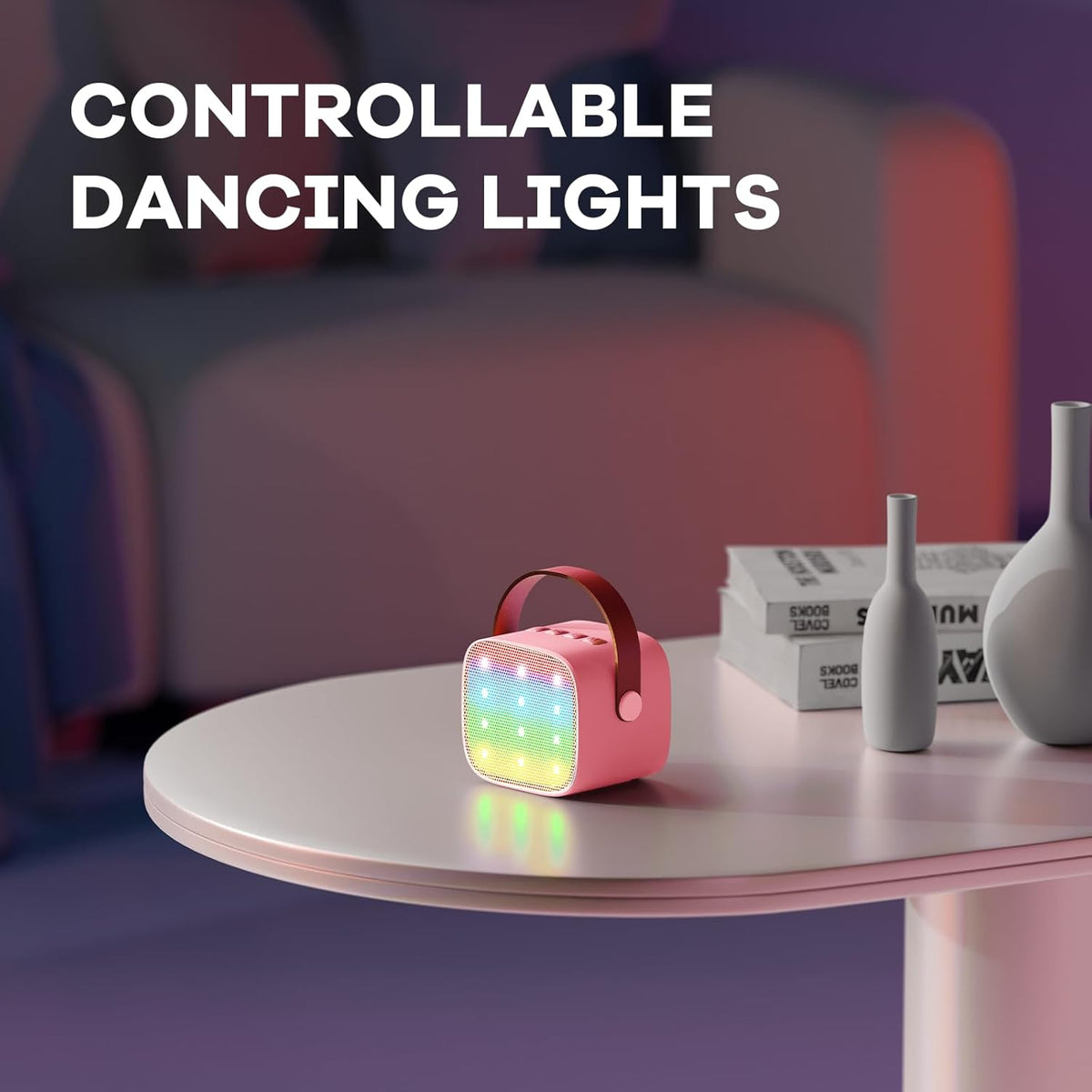 Mini-machine de karaoké portable avec enceinte Bluetooth et 2 microphones sans fil – Veylo | Euroselle