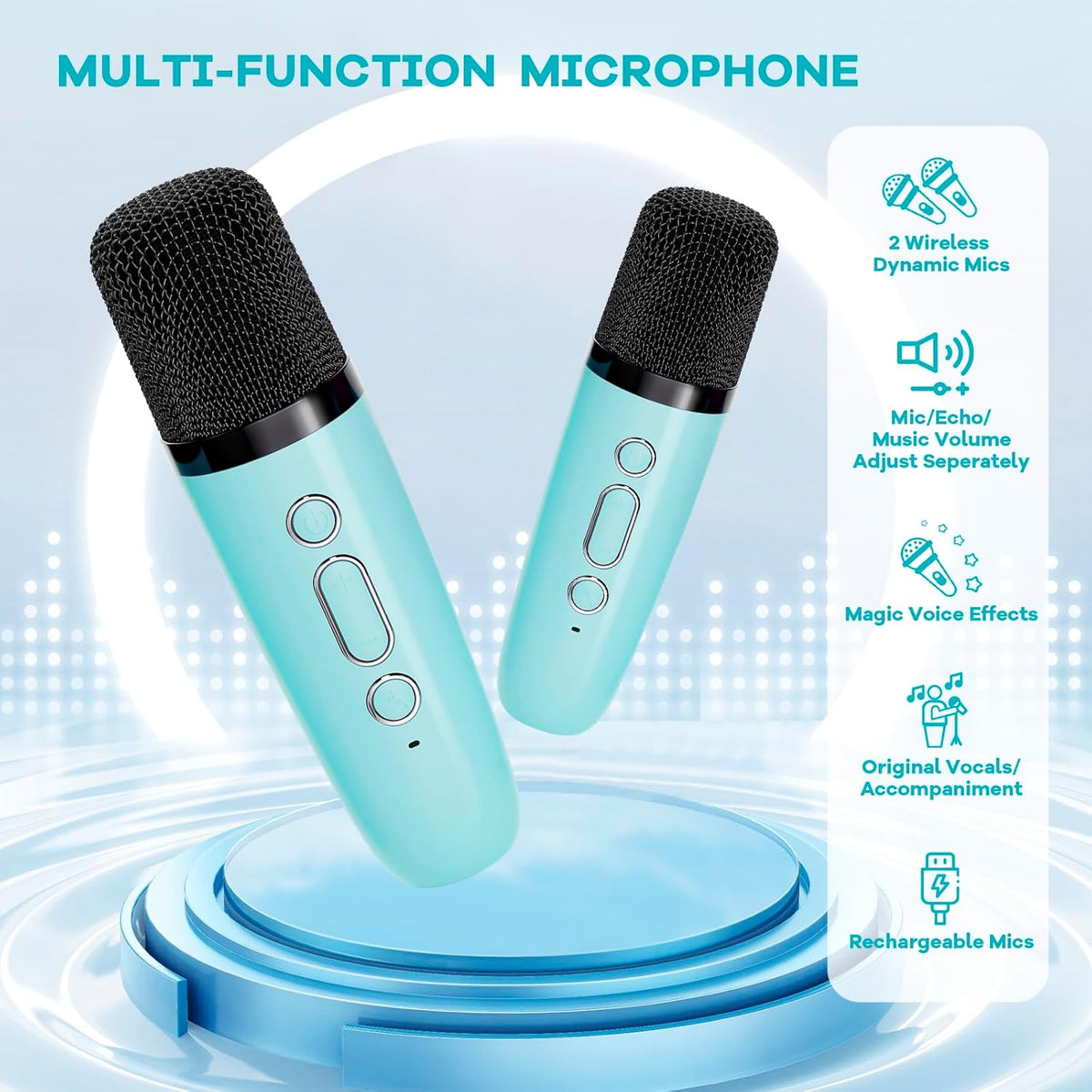 Mini-machine de karaoké portable avec enceinte Bluetooth et 2 microphones sans fil – Veylo | Euroselle