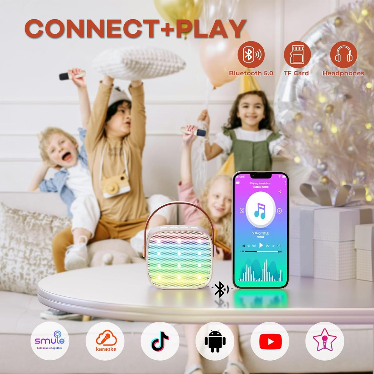 Mini-machine de karaoké portable avec enceinte Bluetooth et 2 microphones sans fil – Veylo | Euroselle