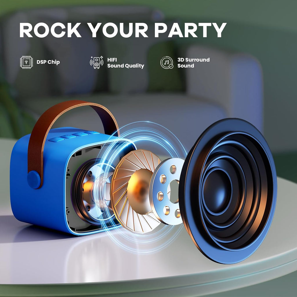 Mini-machine de karaoké portable avec enceinte Bluetooth et 2 microphones sans fil – Veylo | Euroselle