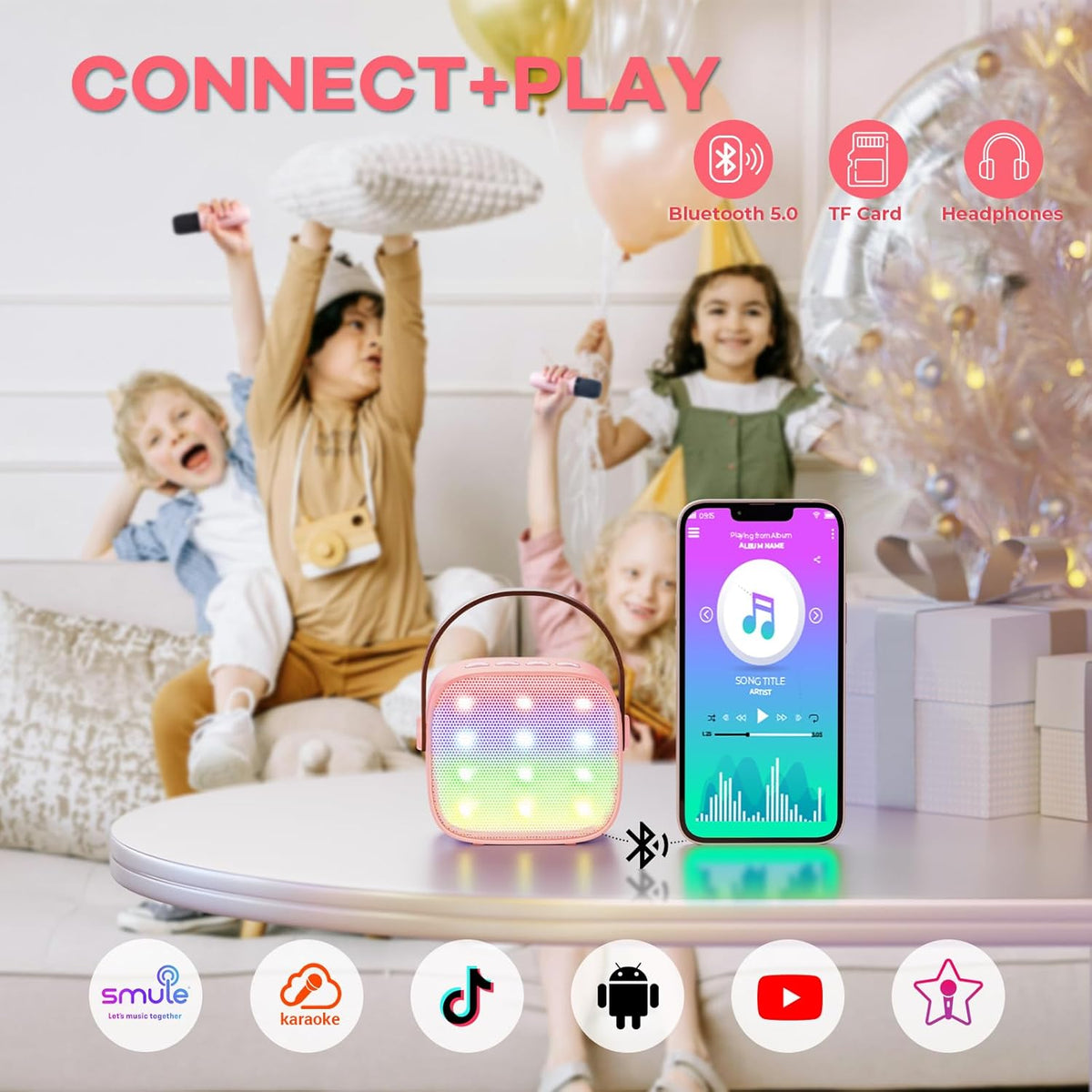 Mini-machine de karaoké portable avec enceinte Bluetooth et 2 microphones sans fil – Veylo | Euroselle