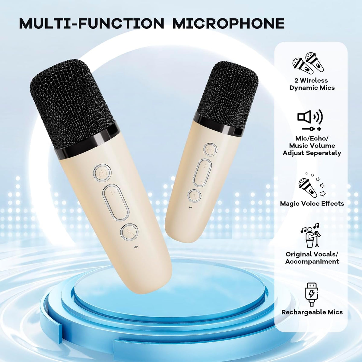 Mini-machine de karaoké portable avec enceinte Bluetooth et 2 microphones sans fil – Veylo | Euroselle