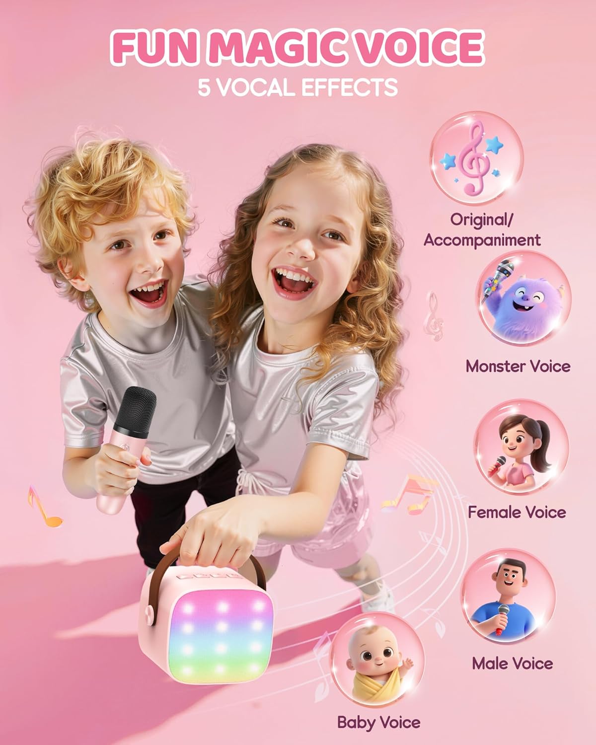 Mini-machine de karaoké portable avec enceinte Bluetooth et 2 microphones sans fil – Veylo | Euroselle