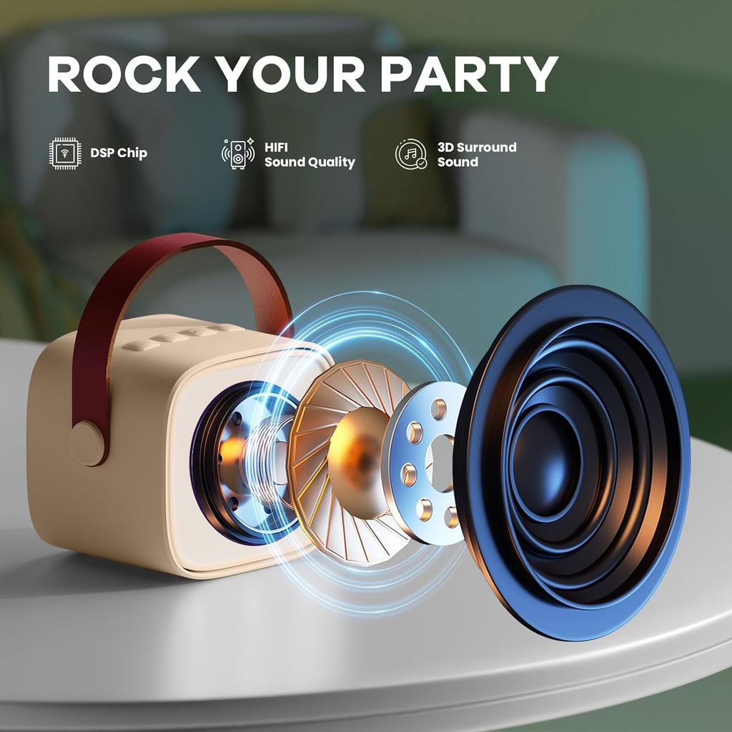 Mini-machine de karaoké portable avec enceinte Bluetooth et 2 microphones sans fil – Veylo | Euroselle