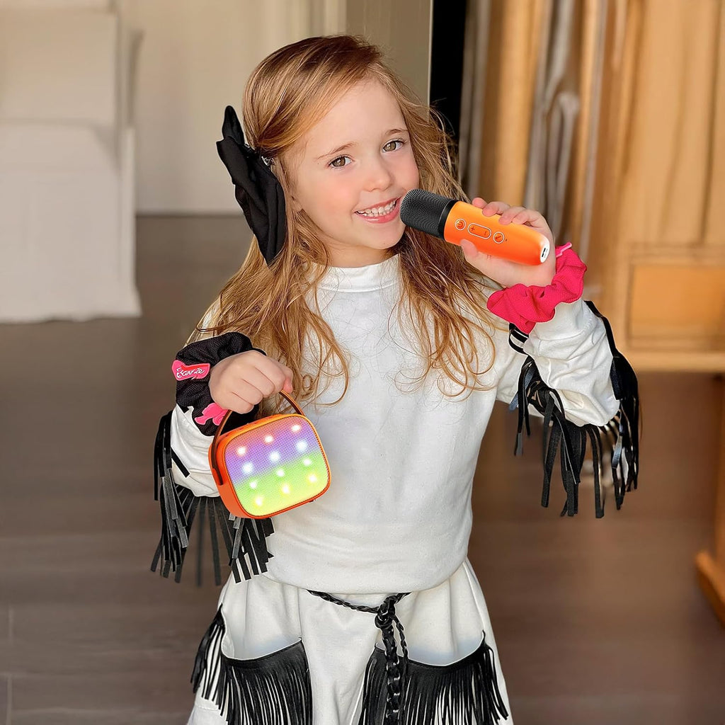 Mini-machine de karaoké portable avec enceinte Bluetooth et 2 microphones sans fil – Veylo | Euroselle