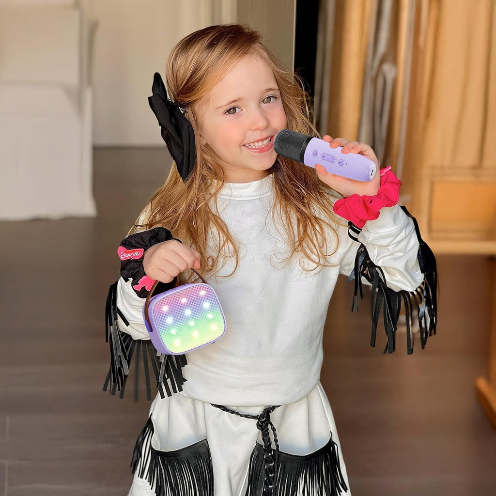 Mini-machine de karaoké portable avec enceinte Bluetooth et 2 microphones sans fil – Veylo | Euroselle