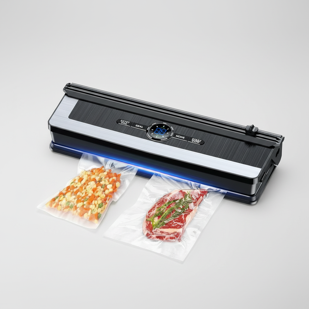 Scelleuse sous vide professionnelle 8-en-1 | Cutter de précision intégré | Modes pour aliments secs et humides | Système de scellage hermétique à LED | Comprend 15 sacs sous vide | Euroselle