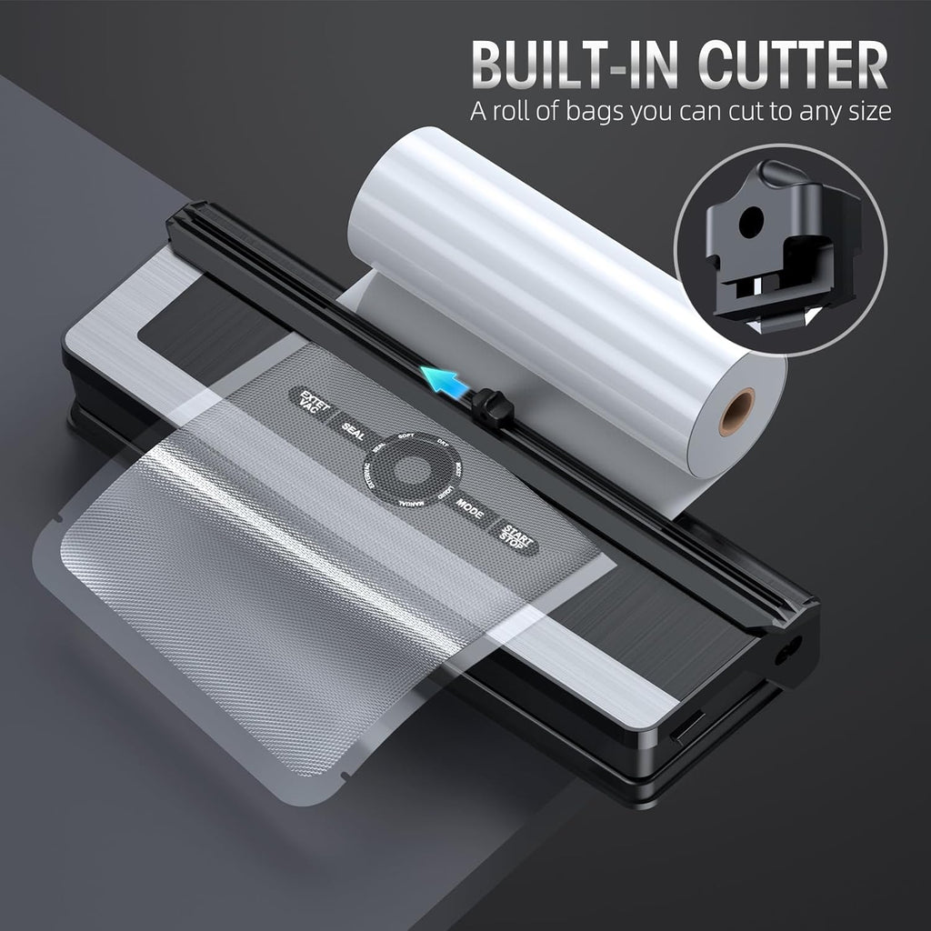 Scelleuse sous vide professionnelle 8-en-1 | Cutter de précision intégré | Modes pour aliments secs et humides | Système de scellage hermétique à LED | Comprend 15 sacs sous vide | Euroselle