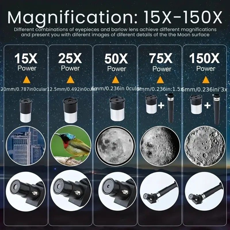 Professzionális csillagászati távcső | 70 mm-es apertúra, 300 mm-es fókusztávolság és egyszerű beállítás csillagászathoz és természetmegfigyeléshez | Euroselle