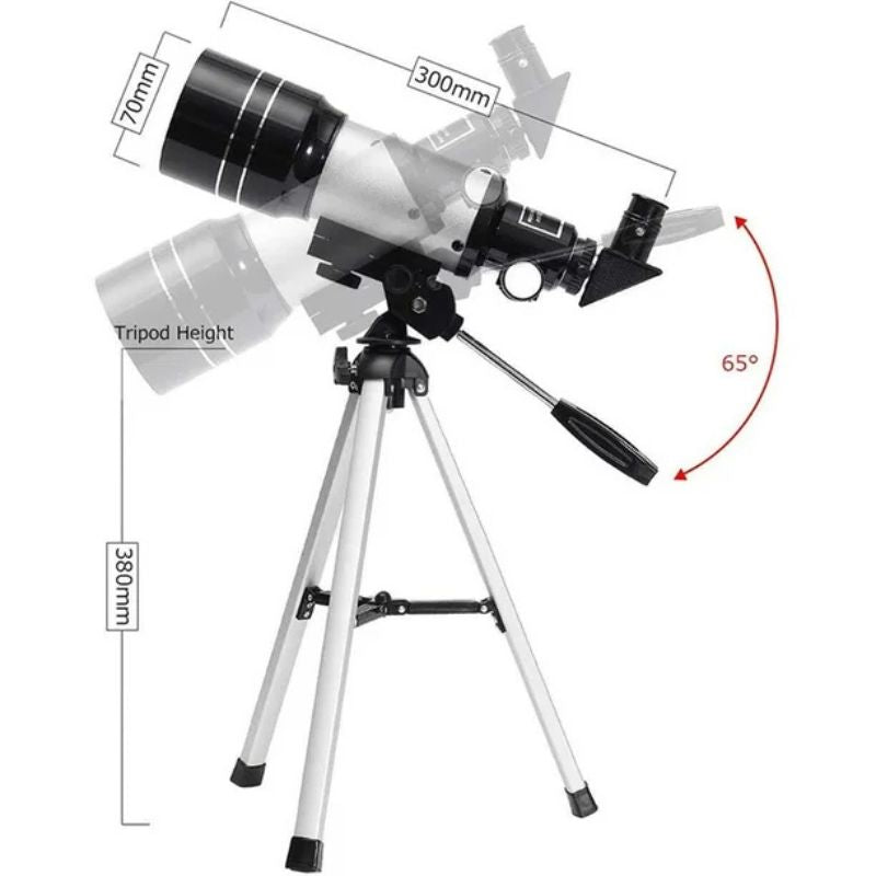 Professzionális csillagászati távcső | 70 mm-es apertúra, 300 mm-es fókusztávolság és egyszerű beállítás csillagászathoz és természetmegfigyeléshez | Euroselle