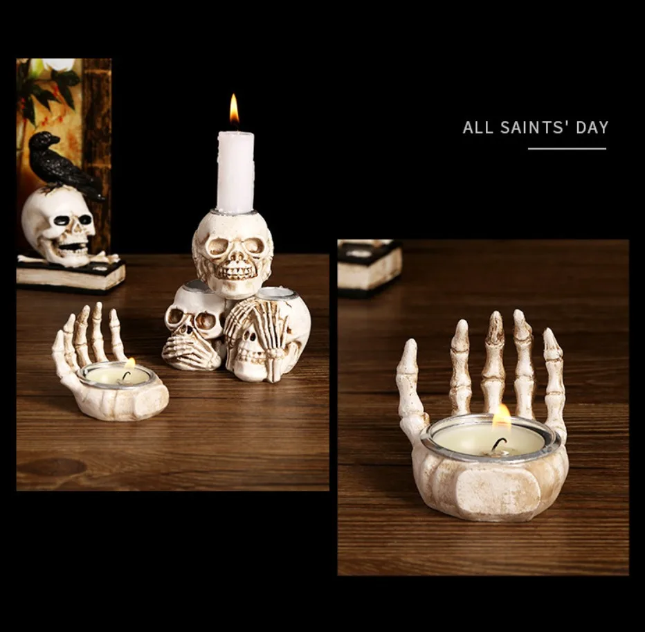 Skullight 3-delars ljushållarset med Halloween-dödskallar | Euroselle