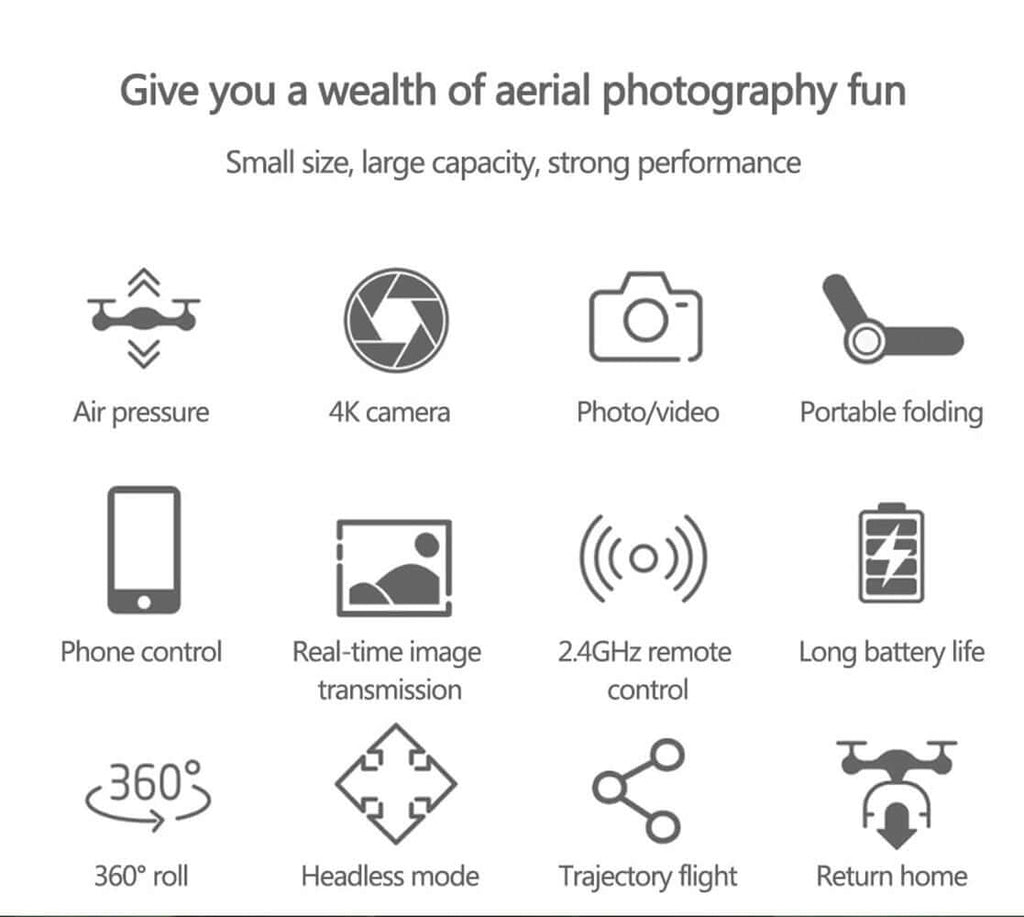 带摄像头的黑色 4K 专业高清摄像头 WIFI FPV 遥控四轴无人机，可折叠直升机 | Euroselle