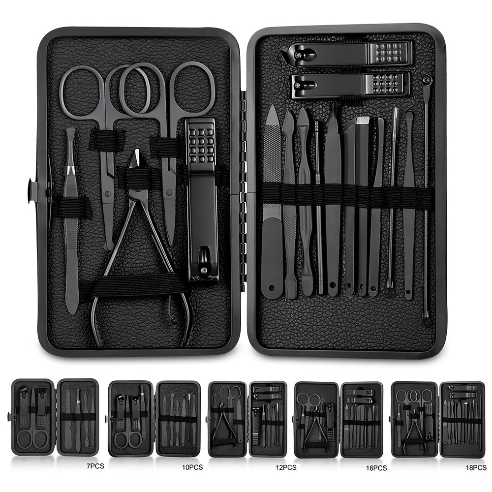 15-teiliges klassisches schwarzes Nagelpflege-Set für Hände, Füße & Gesicht, Werkzeuge aus Edelstahl - Euroselle