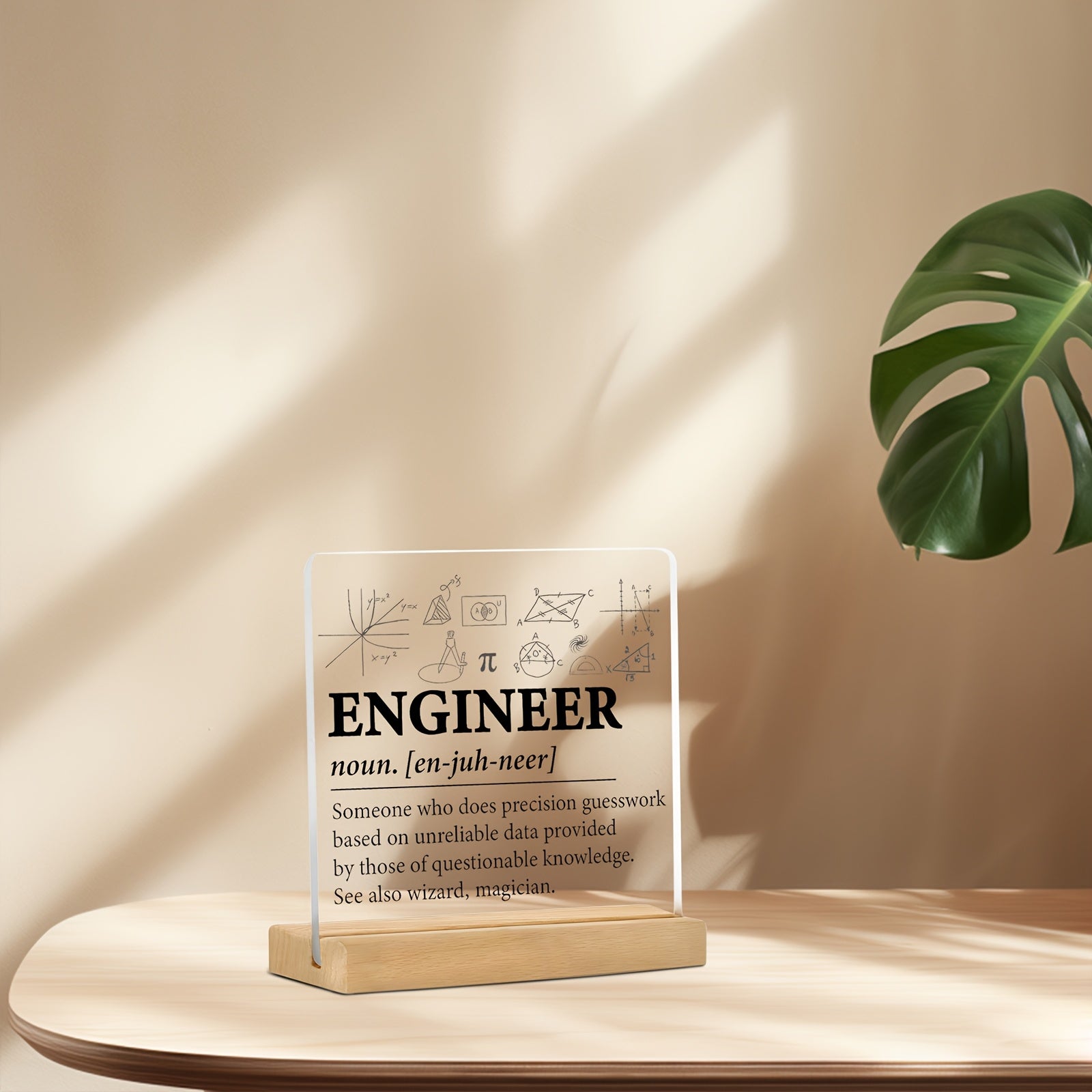 Minimalistisches flaches Acryl-Namensschild mit Holzständer für Schreibtisch- & Regalgestaltung - Euroselle