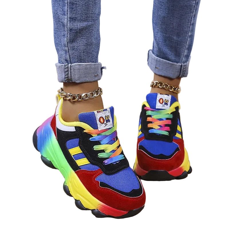 Sneakers de damă respirabili, elastici, cu șireturi — platformă de 1.6 in