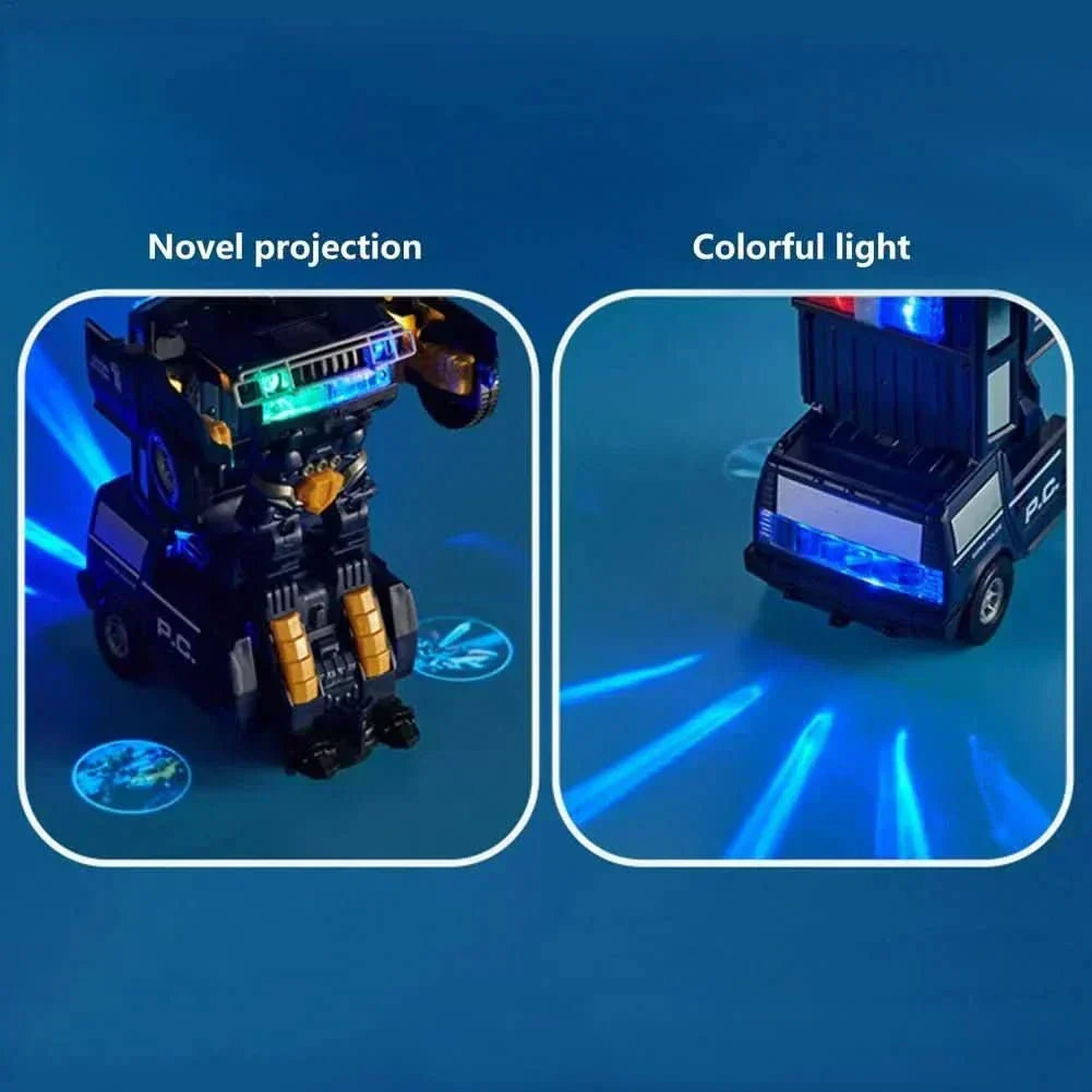 Jouet robot NovaDrive 2-en-1 — design de voiture de police transformable, feux LED intégrés
