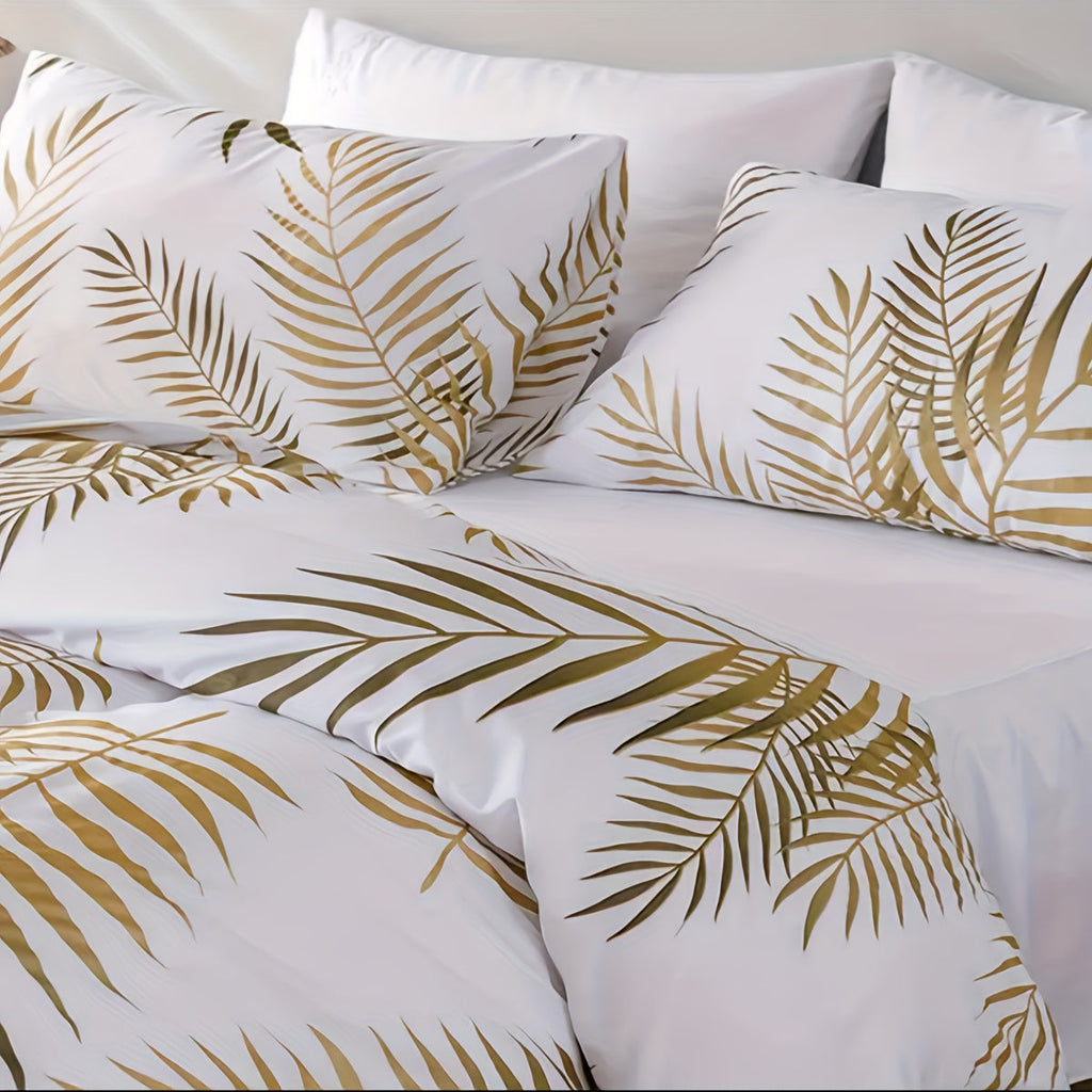 Leaf Print Soft Duvet Cover Set - Euroselle