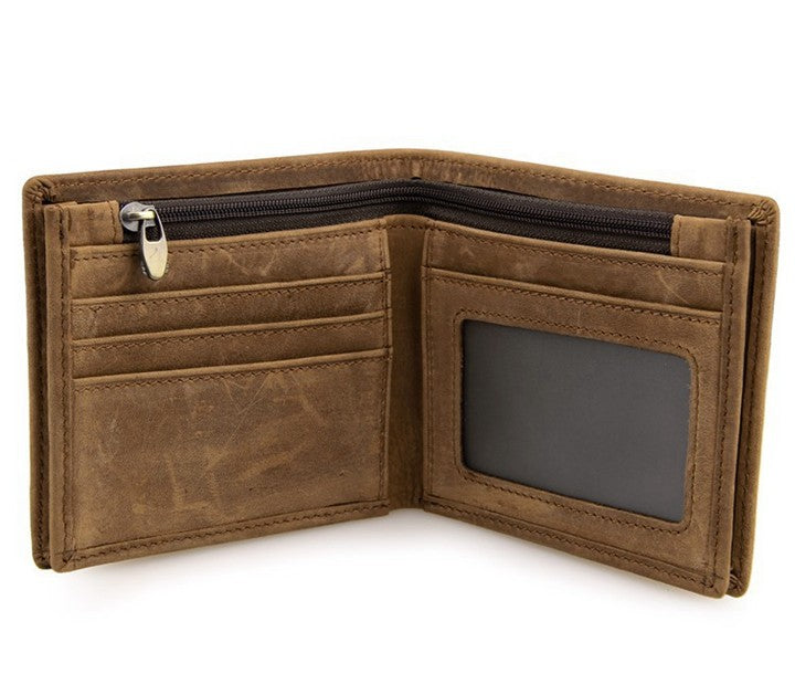 Portefeuille biface pour homme en cuir véritable de vache — protection RFID, emplacements pour cartes