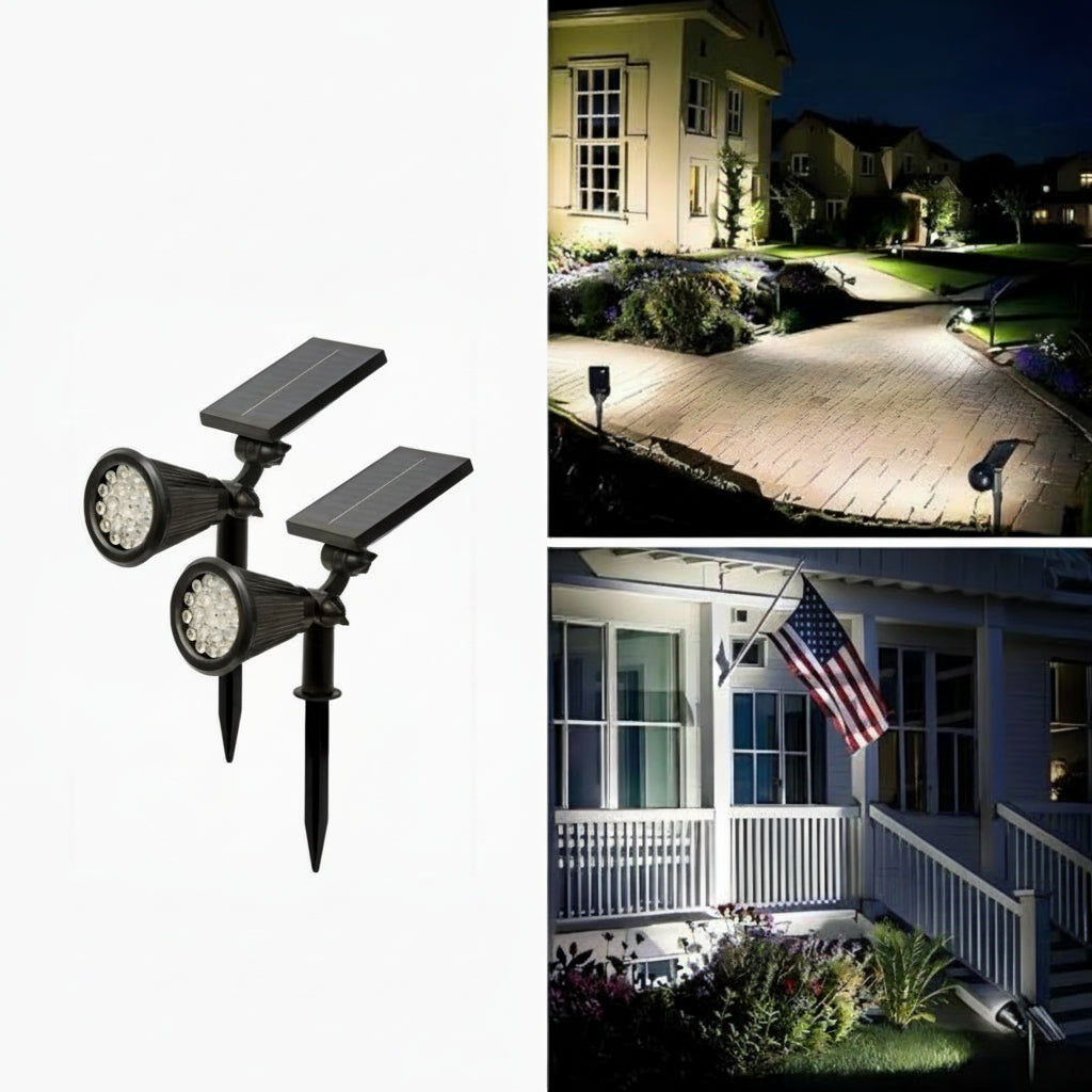 Outdoor Solar Landscape Lights 2-Pack LED Spotlights with 3-Level Dimming & IP44 Waterproof - Euroselle