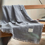 Lightweight 4-Layer Cotton Gauze Blanket with Elegant Fringe - Euroselle