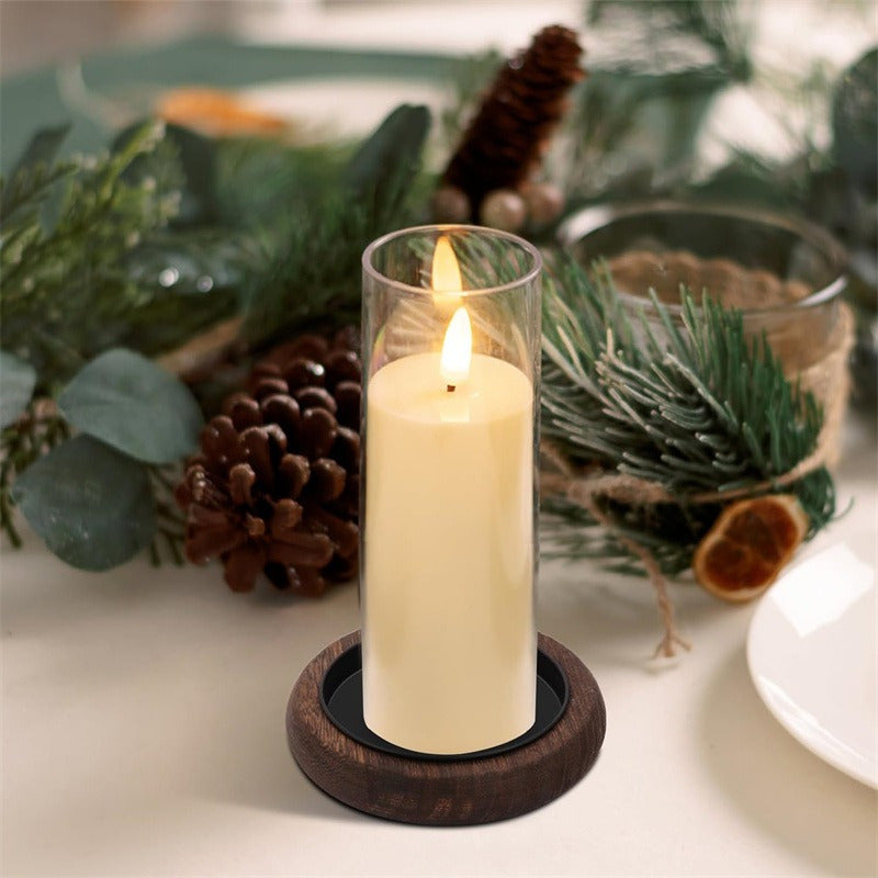 Solid Wood Candle Holder with Tray - Euroselle
