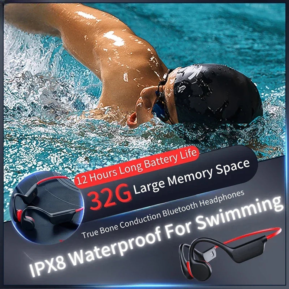 Bone Conduction Swim Headphones — 32GB, IPX8 Waterproof Rating