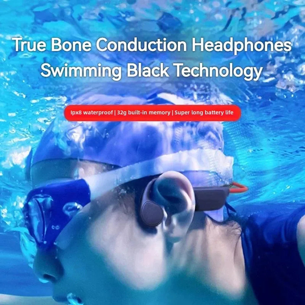 Bone Conduction Swim Headphones — 32GB, IPX8 Waterproof Rating