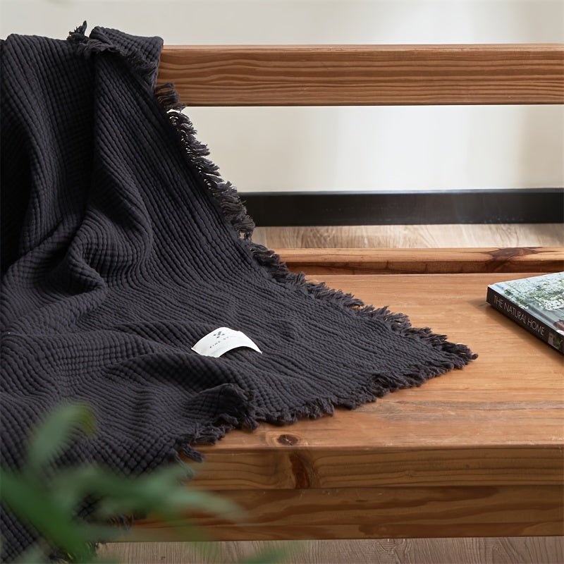 Lightweight 4-Layer Cotton Gauze Blanket with Elegant Fringe - Euroselle