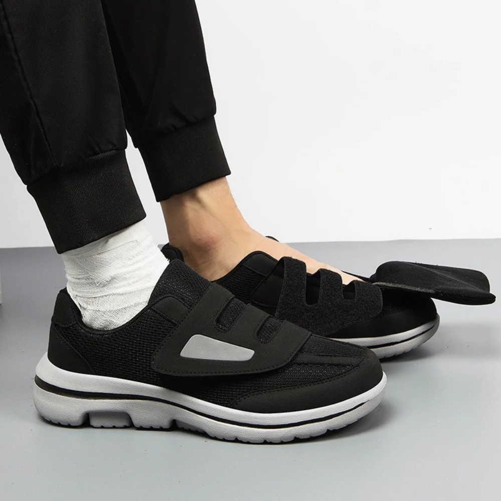 Wide-Fit Adjustable Footwear for Sensitive Feet — Hook-and-Loop Straps