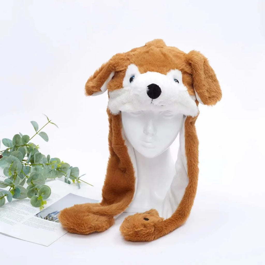 Interactive Plush Hat with Pop-Up Ears and Squeeze Paws