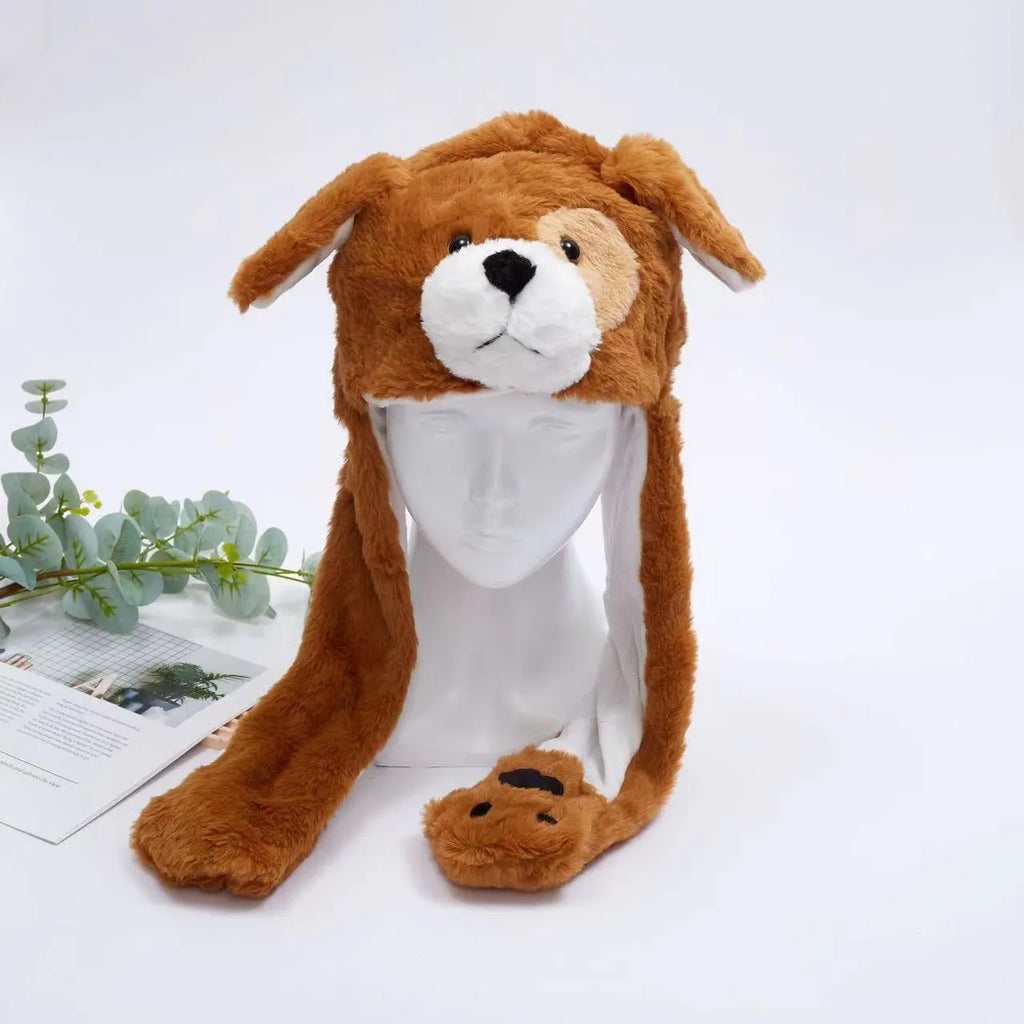 Interactive Plush Hat with Pop-Up Ears and Squeeze Paws