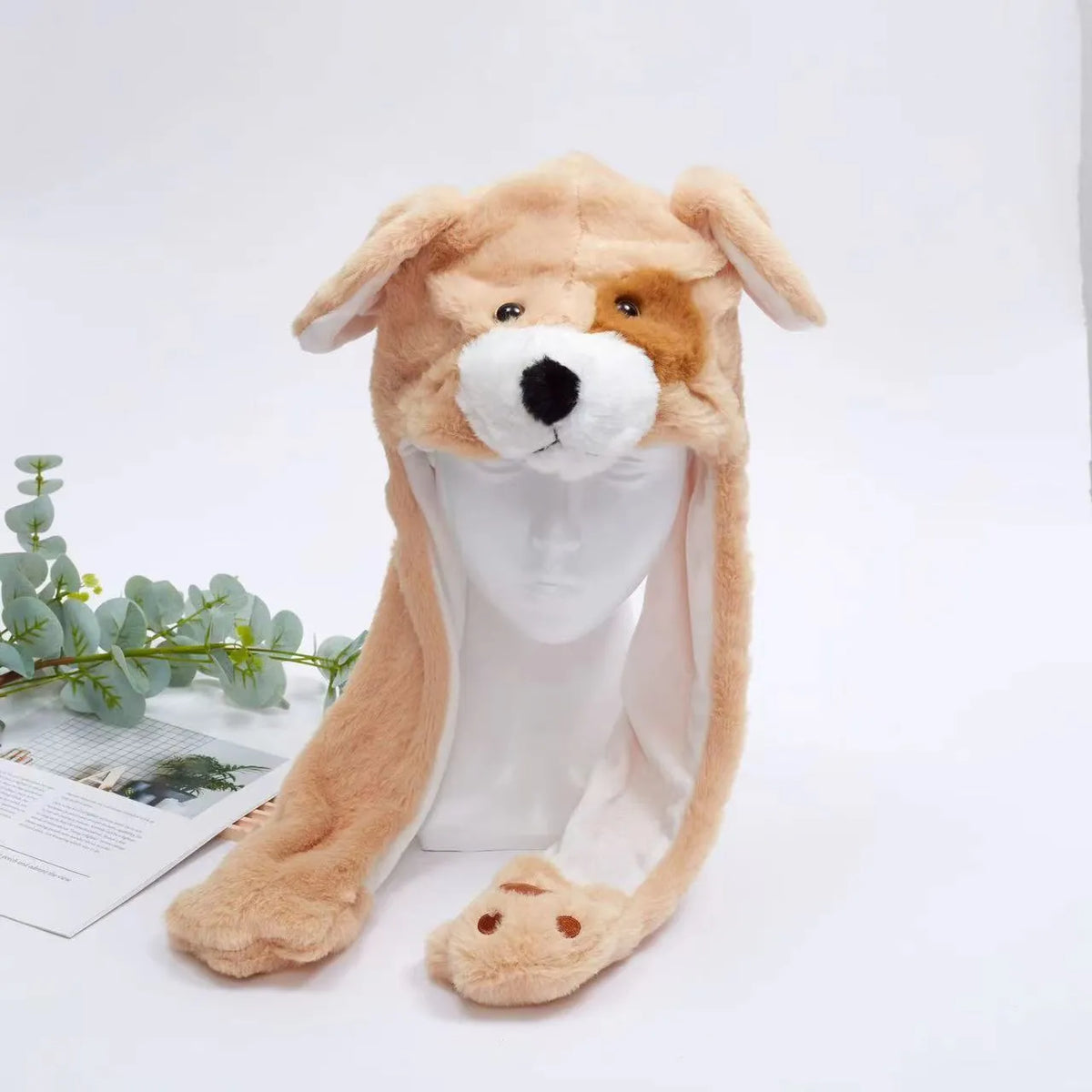 Interactive Plush Hat with Pop-Up Ears and Squeeze Paws