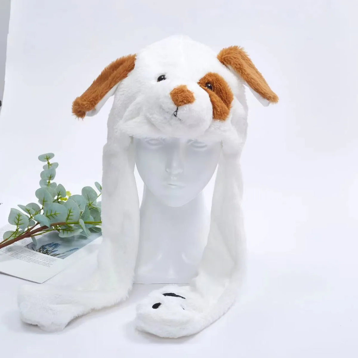 Interactive Plush Hat with Pop-Up Ears and Squeeze Paws