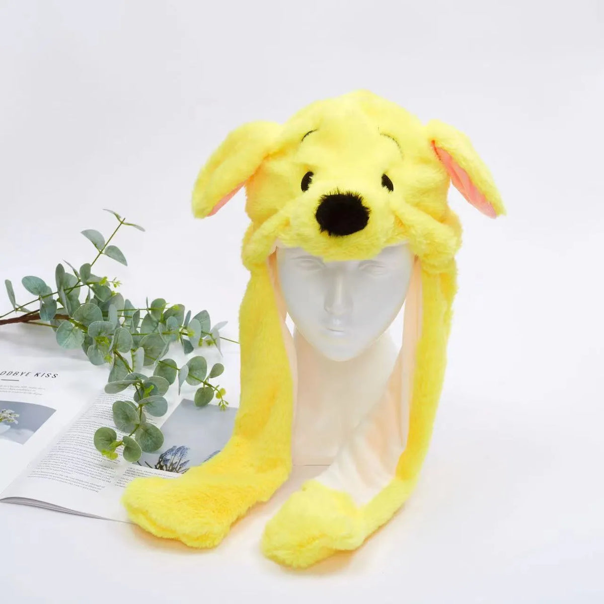 Interactive Plush Hat with Pop-Up Ears and Squeeze Paws