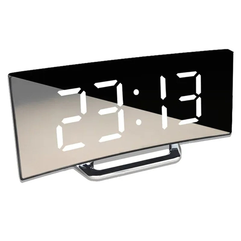 שעון מעורר LED ליד המיטה עם תצוגה מעוגלת, לשידת לילה, לשולחן עבודה ולמשרד – תצוגת שעה קומפקטית בגודל 2.8 אינץ׳, שחור – שעון מודרני לחדר השינה