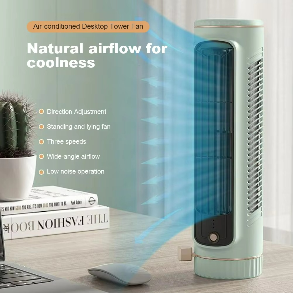 13 hüvelykes, lapát nélküli toronyventilátor — csendes, 5 W-os légkeringető, fehér/zöld