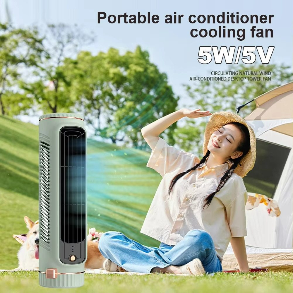 13 hüvelykes, lapát nélküli toronyventilátor — csendes, 5 W-os légkeringető, fehér/zöld