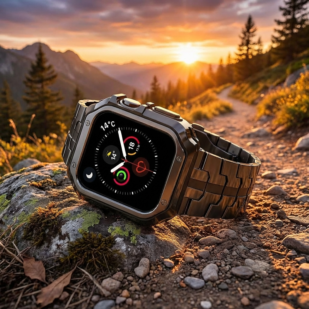 Apple Watch Metal Link Band & Case Set — Adjustable, Butterfly Clasp