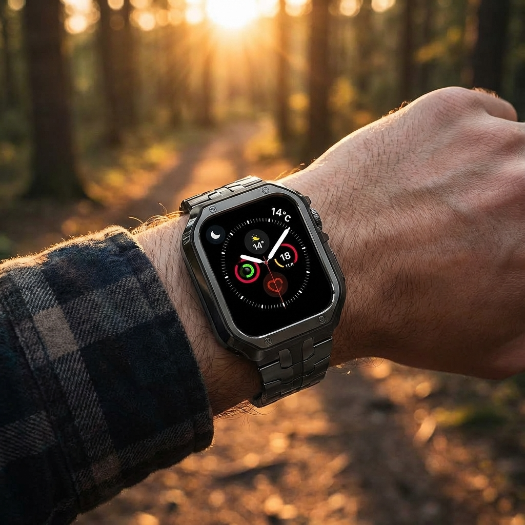 Apple Watch Metal Link Band & Case Set — Adjustable, Butterfly Clasp