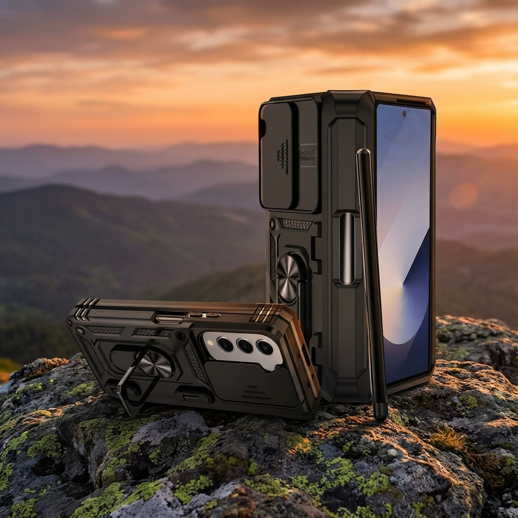 Skyddsfodral till Samsung Galaxy Z Fold 7/6/5 - kameraskydd och ringställ